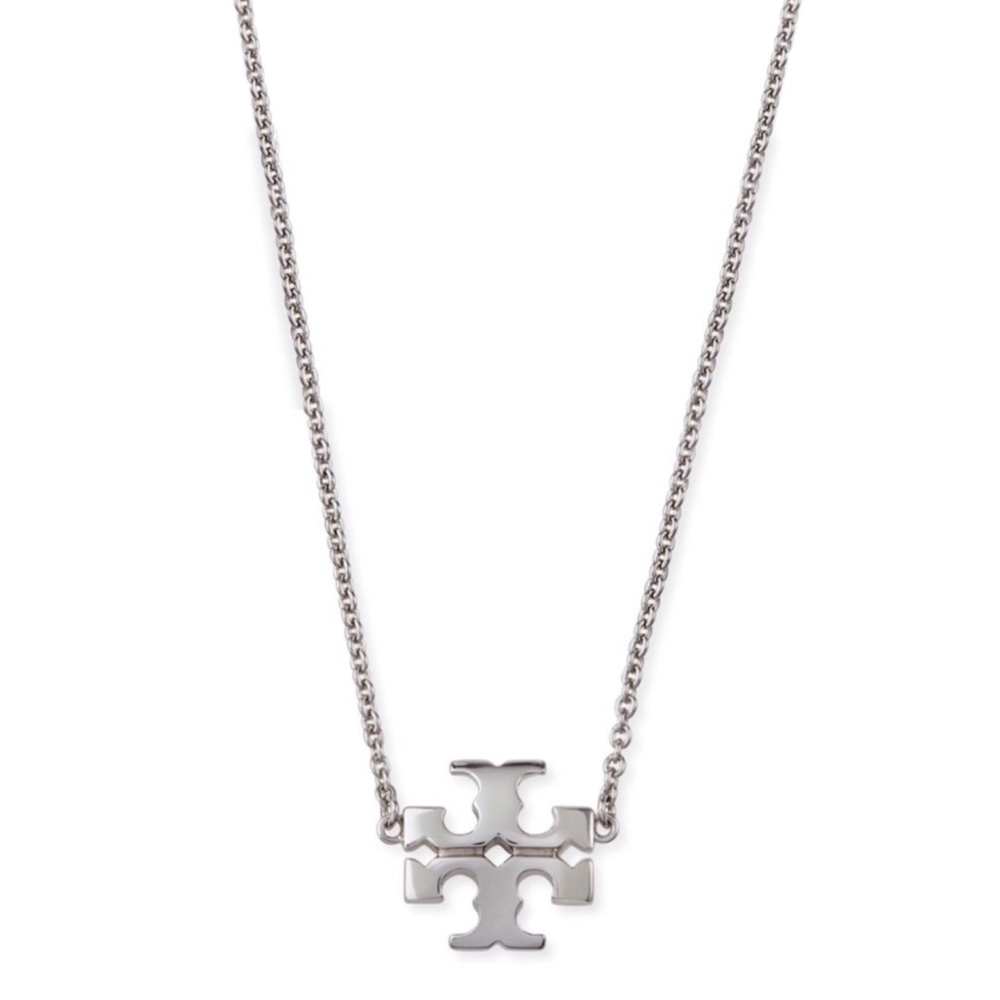 TORY BURCH • Silver Kira Logo Charm Pendant Necklace